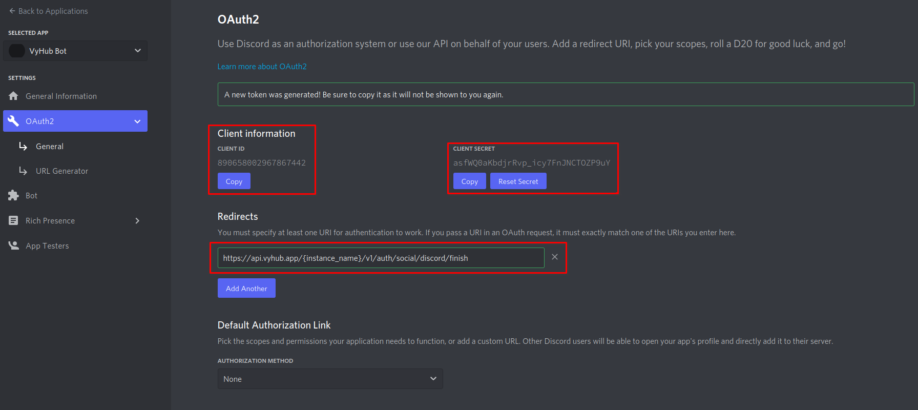 Discord Developer Settings